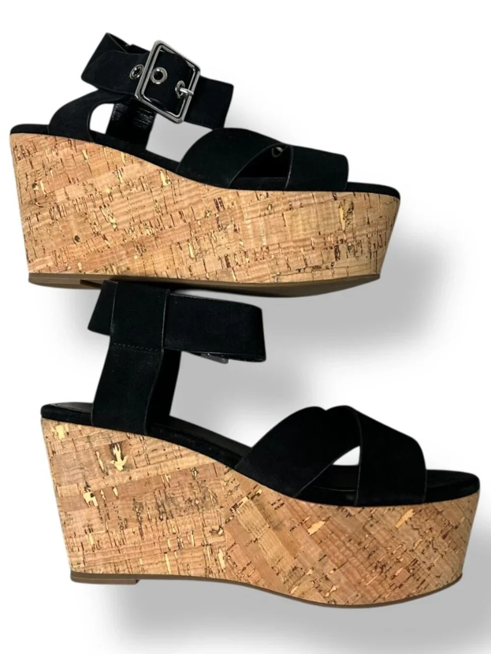 Marc Fisher LTD Cacie Black Suede Cork Platform Sandal Sz 6